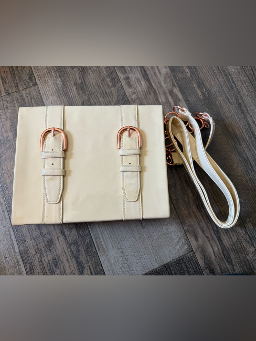 Urban Outfitters Ivory Patent Box Clutch